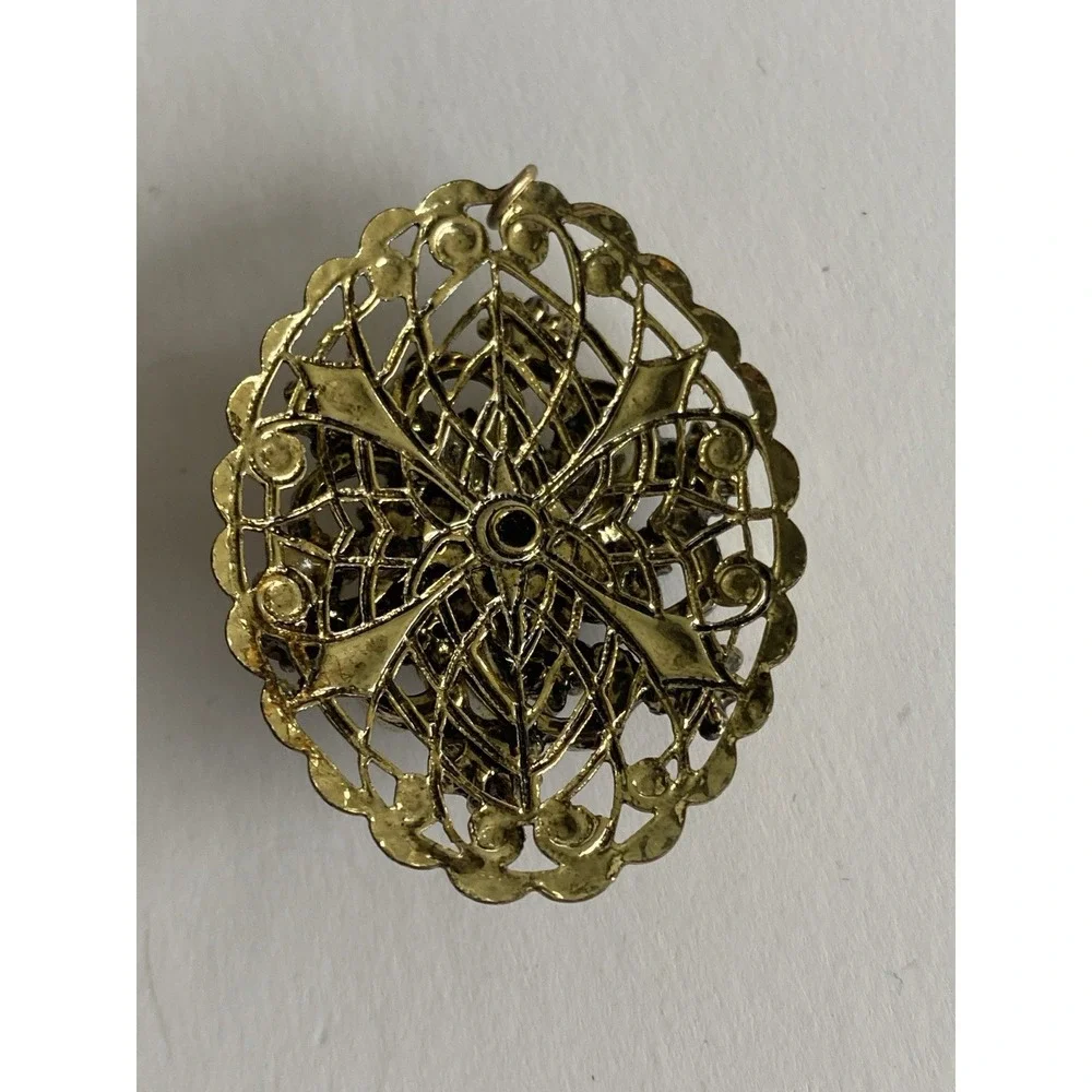 Flower Rhinestone Pendant Gold Tone Layered With‎ Colorful Rhinestones Vintage
